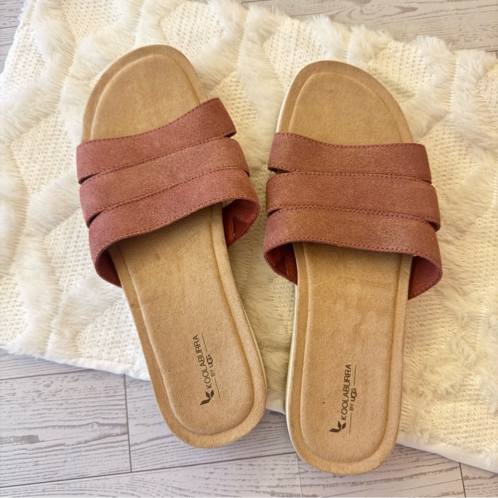 KOOLABURRA by UGG Maerin Rosewood Glittery Suede Slip on Sandals Shimmery 10